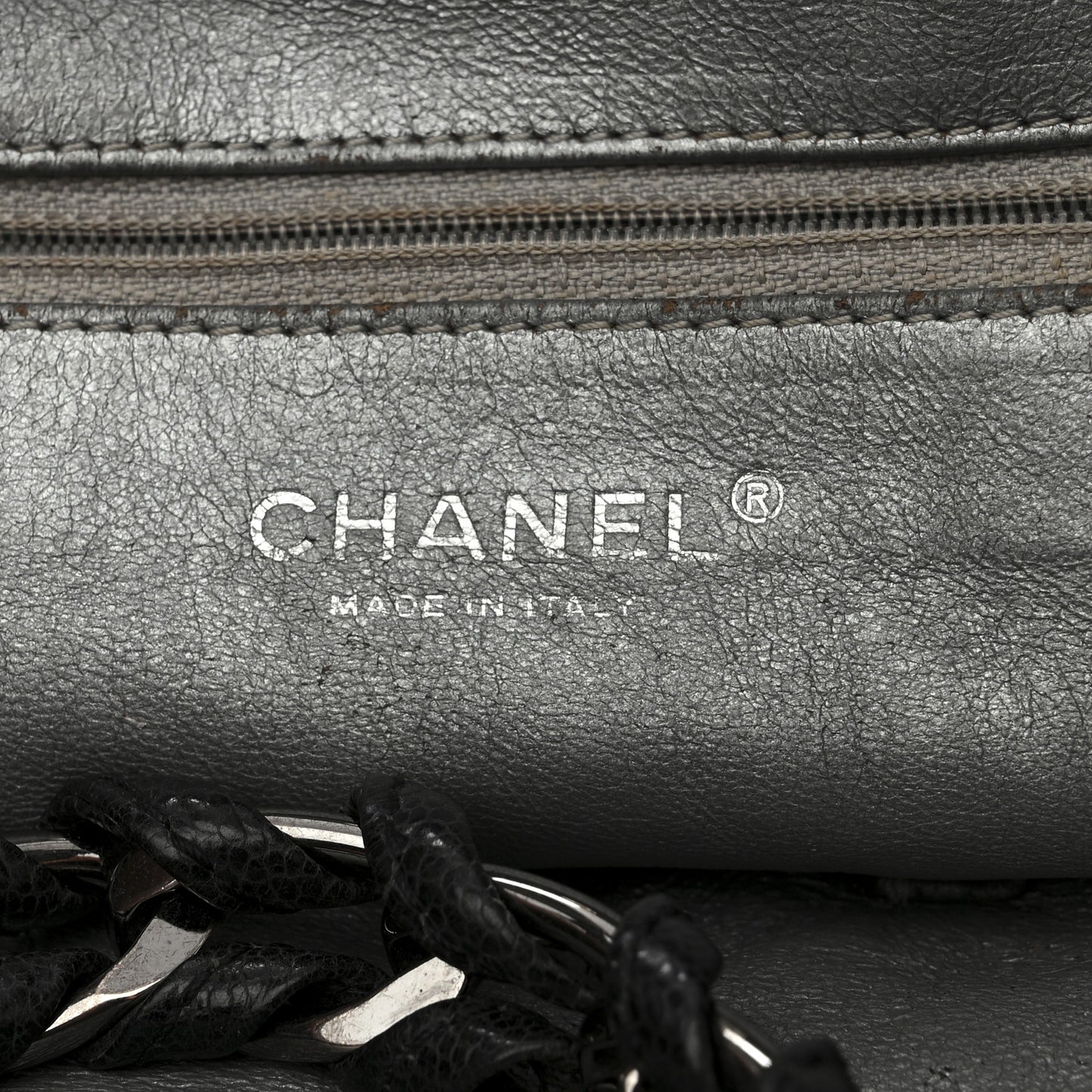 Glazed Calfskin East West Modern Chain Tote Black