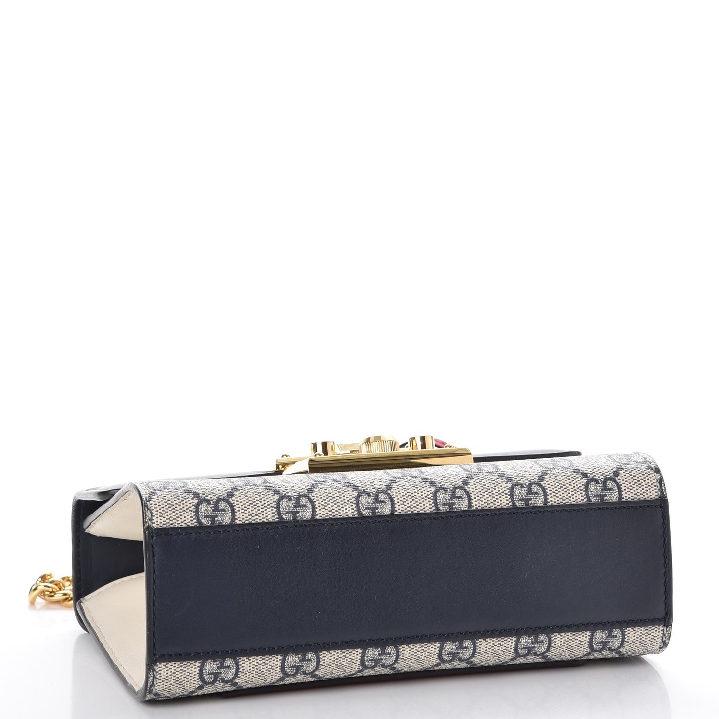 GG Supreme Monogram Moon Calfskin Small Padlock Shoulder Bag Beige Blue Mystic White Hibiscus Red