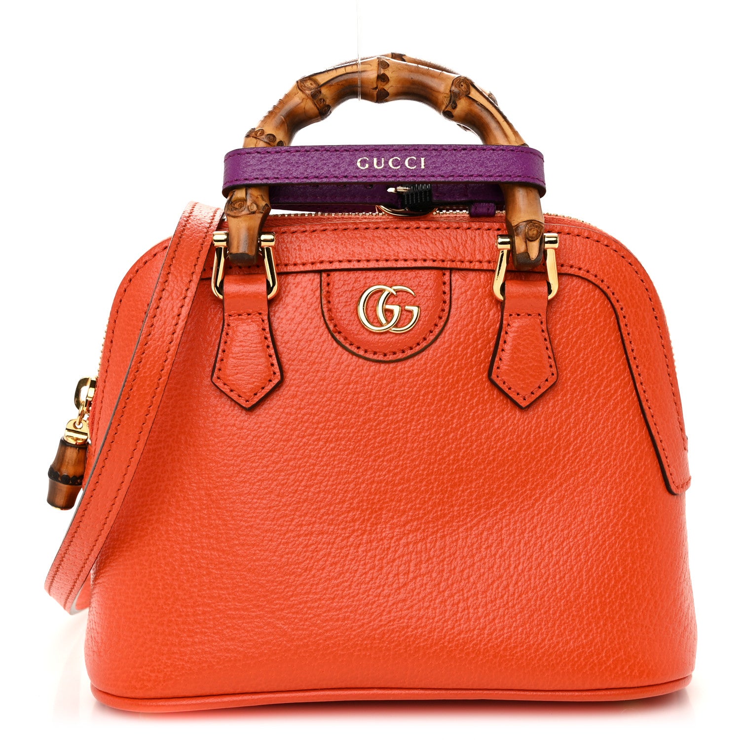 Gucci Textured Dollar Calfskin Mini Diana Dome Tote Bag Deep Orange Spicy Cyclamin 1 of 10