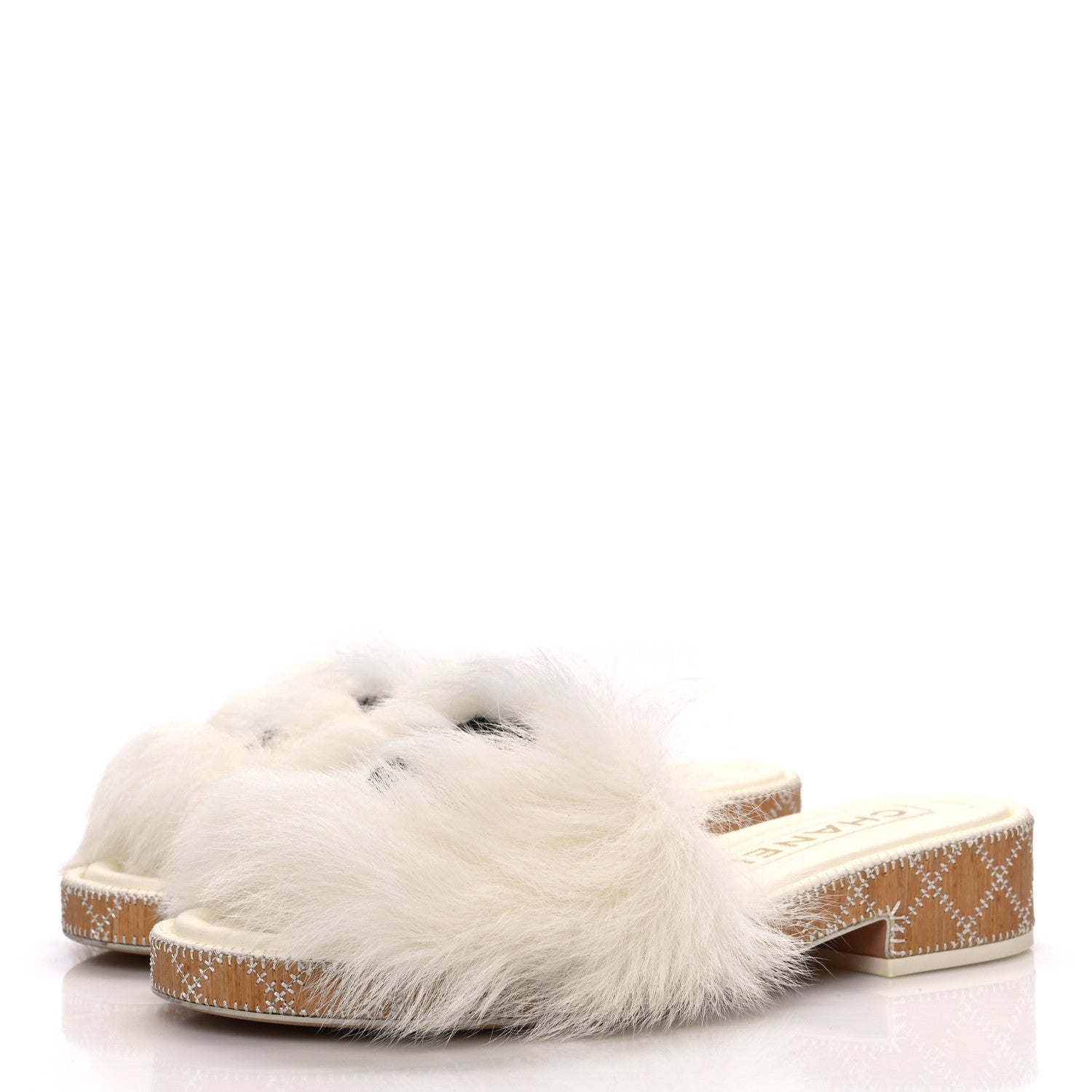 Chanel Shearling Lambskin CC Mules Sandal 38 White Black 4 of 10