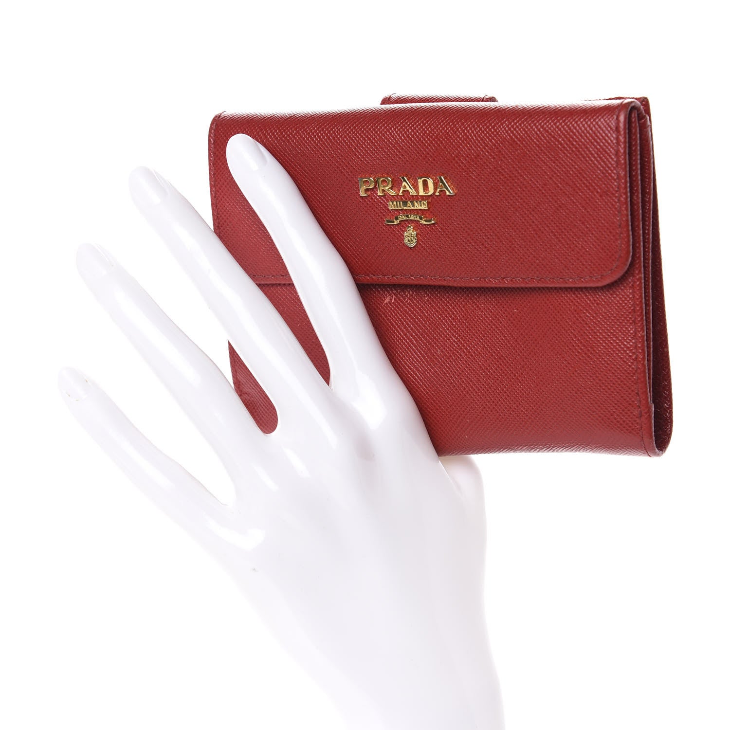 Prada Saffiano Metal French Flap Compact Wallet Fuoco 2 of 9