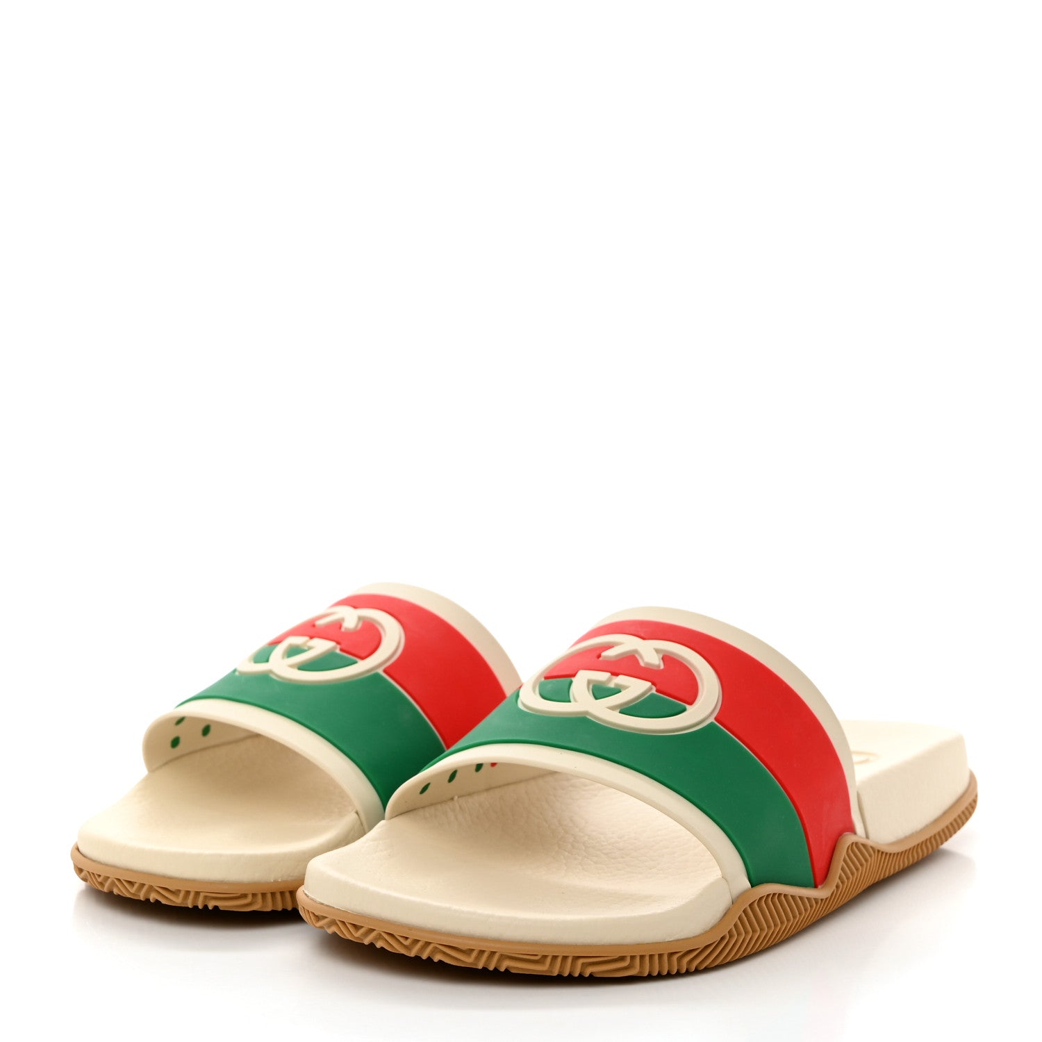 Gucci Rubber Web Womens Interlocking G Slide Sandals 39 Mystic White Green Red 3 of 9