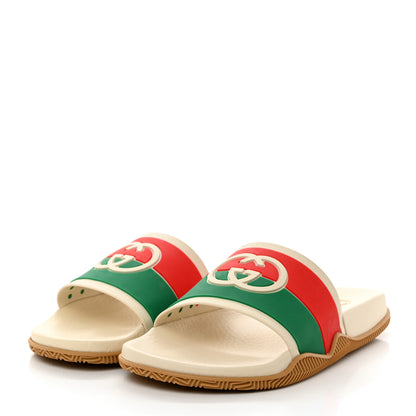 Gucci Rubber Web Womens Interlocking G Slide Sandals 39 Mystic White Green Red 3 of 9