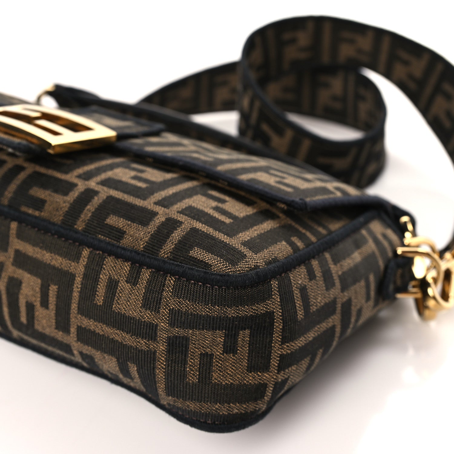 Fendi Fabric Jacquard FF 1974 Medium Baguette Tobacco Moro Black 8 of 9