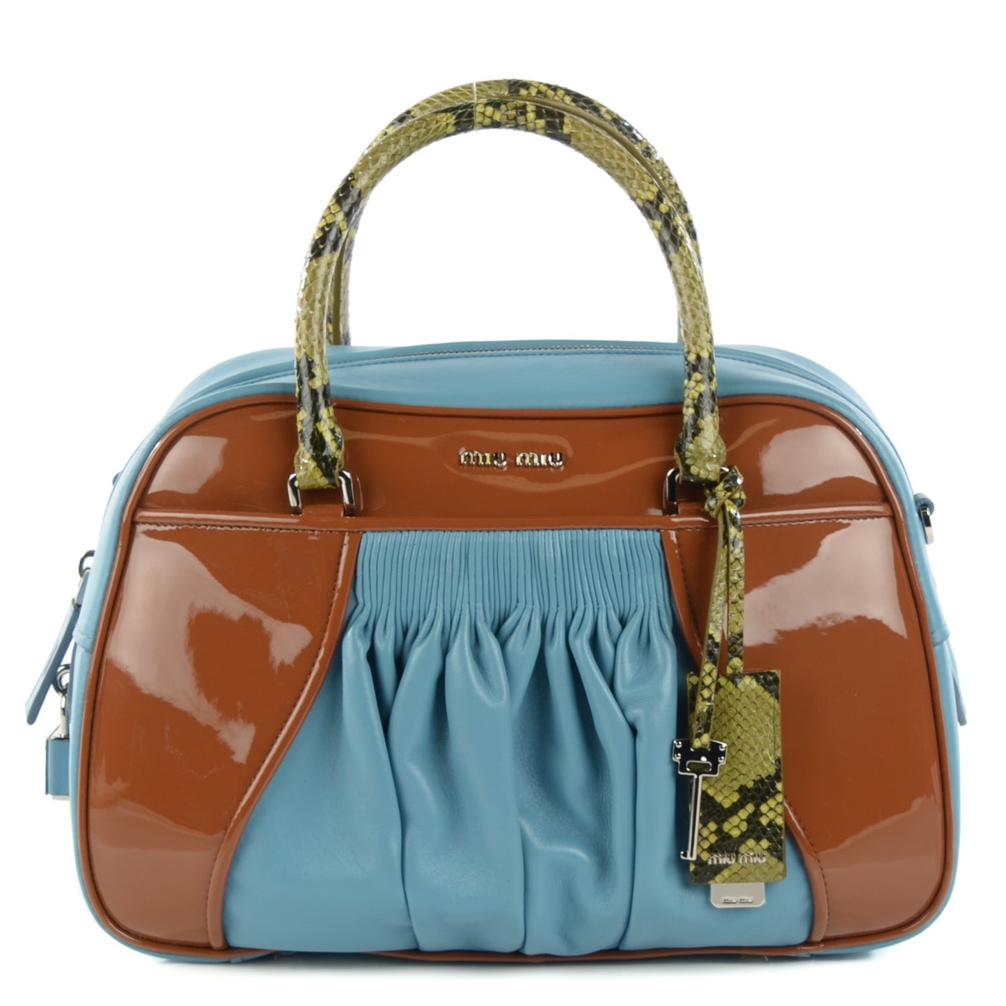 Patent Ayers Top Handle Bag Cognac Astral Blue
