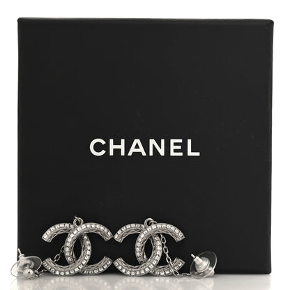 Chanel Crystal Baguette CC Drop Earrings Silver 5 of 5