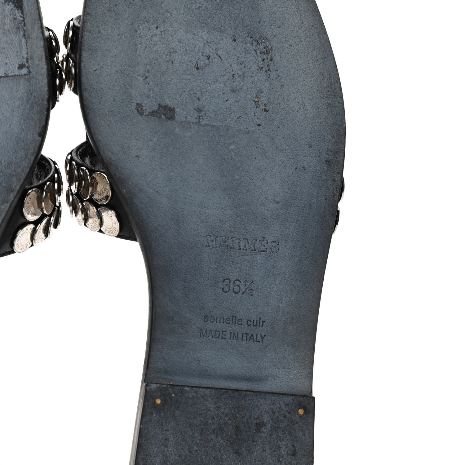 Hermes Box Clou De Selle Oran Sandals 36.5 Black 8 of 10
