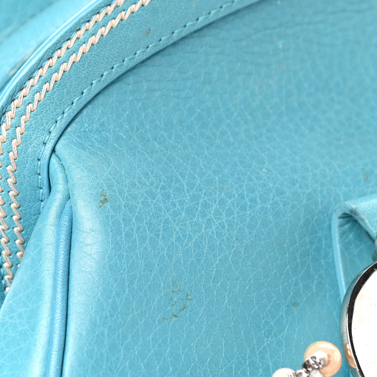 Calfskin Butterfly Pearls Frame Satchel Blue