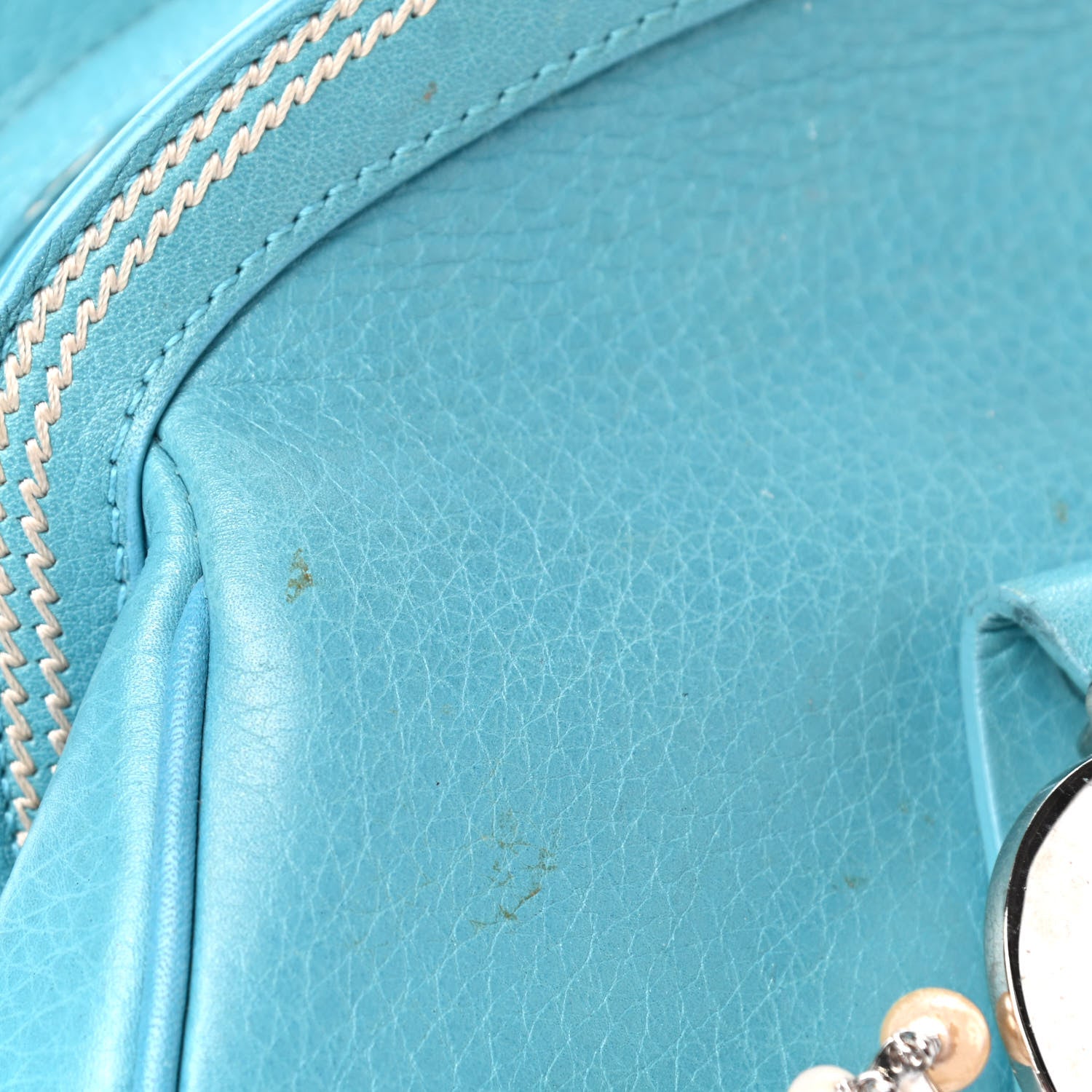 Christian Dior Calfskin Butterfly Pearls Frame Satchel Blue 10 of 13