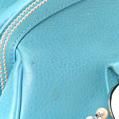Christian Dior Calfskin Butterfly Pearls Frame Satchel Blue 10 of 13