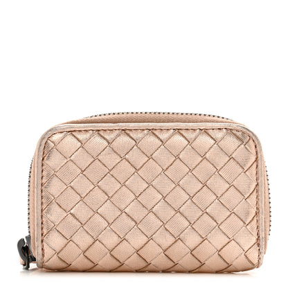 Bottega Veneta Metallic Nappa Intrecciato Zip Around Coin Purse Rose Gold 1 of 7