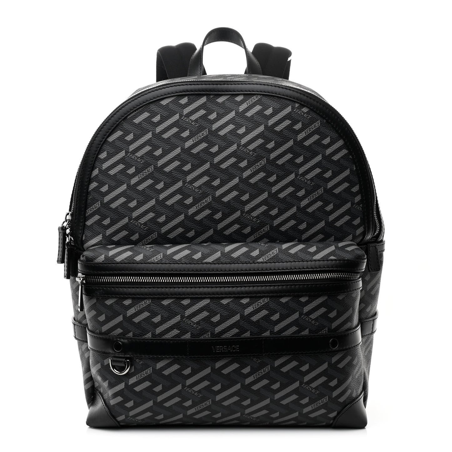 Coated Canvas Calfskin La Greca Signature Backpack Black Grey
