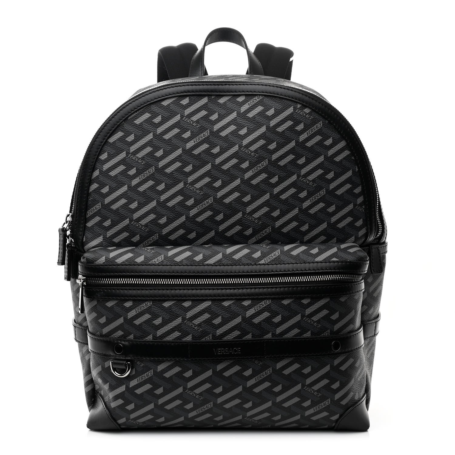 Versace Coated Canvas Calfskin La Greca Signature Backpack Black Grey 1 of 10
