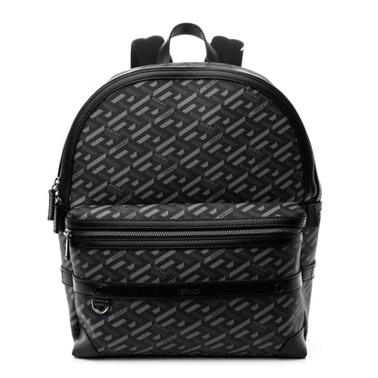 Versace Coated Canvas Calfskin La Greca Signature Backpack Black Grey 1 of 10