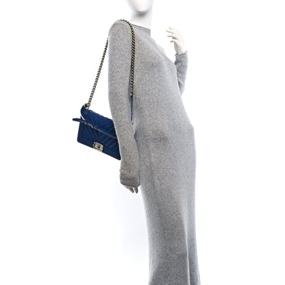 Chanel Caviar Chevron Quilted Medium Boy Flap Navy 2 of 14