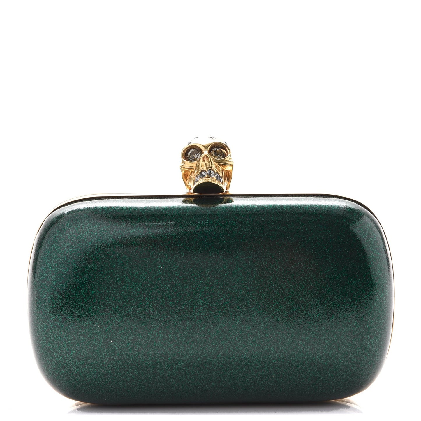 Patent Crystal Skull Box Clutch Green
