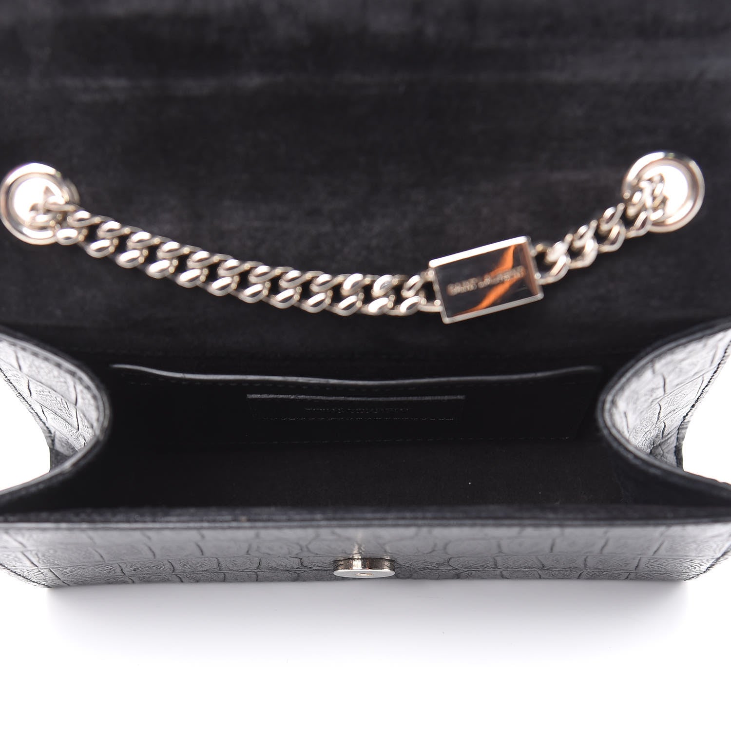 Saint Laurent Calfskin Crocodile Embossed Monogram Small Kate Tassel Satchel Black 5 of 12