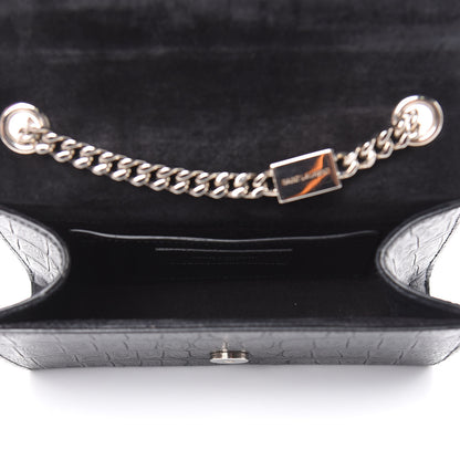 Saint Laurent Calfskin Crocodile Embossed Monogram Small Kate Tassel Satchel Black 5 of 12