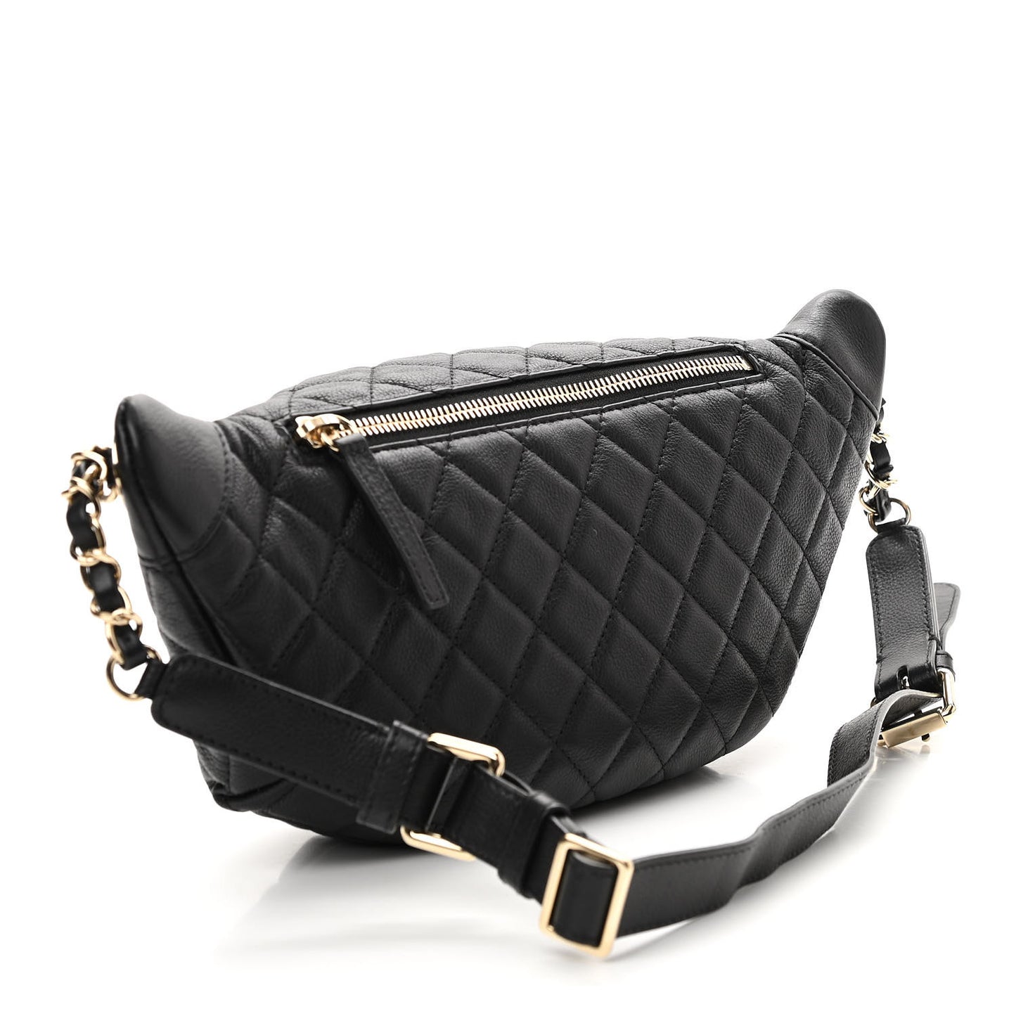 Calfskin Quilted Banane Waist Bag Fanny Pack Black