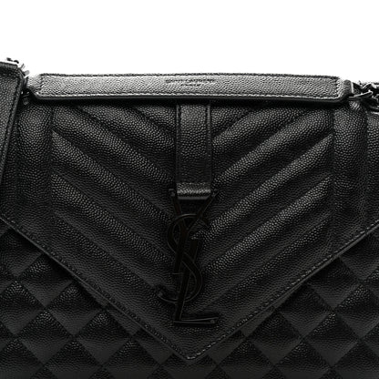 Saint Laurent Grain De Poudre Textured Mixed Matelasse Triquilt Medium Monogram Monochrome Satchel Black 8 of 10