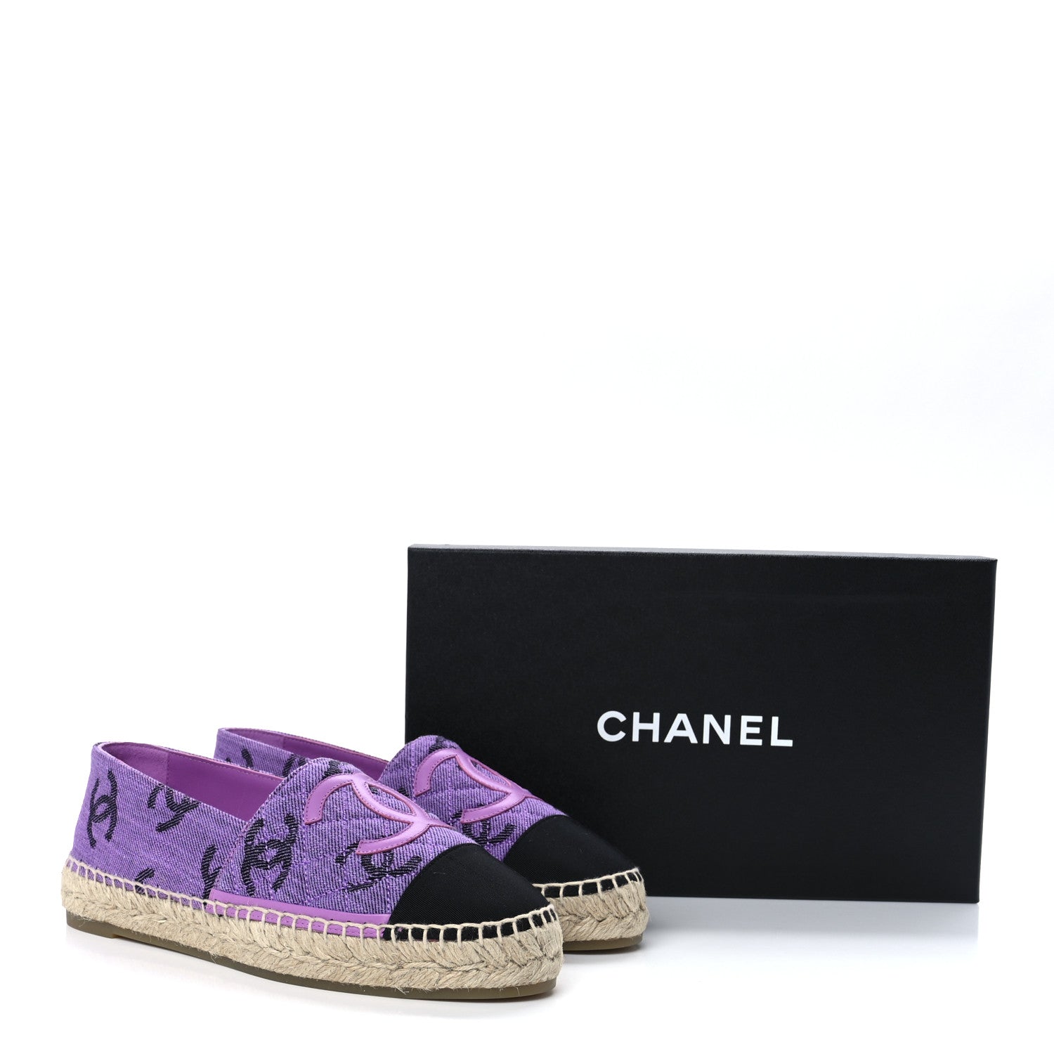 Chanel Cotton Jacquard Grosgrain CC Print Espadrilles 38 Purple Black 10 of 10