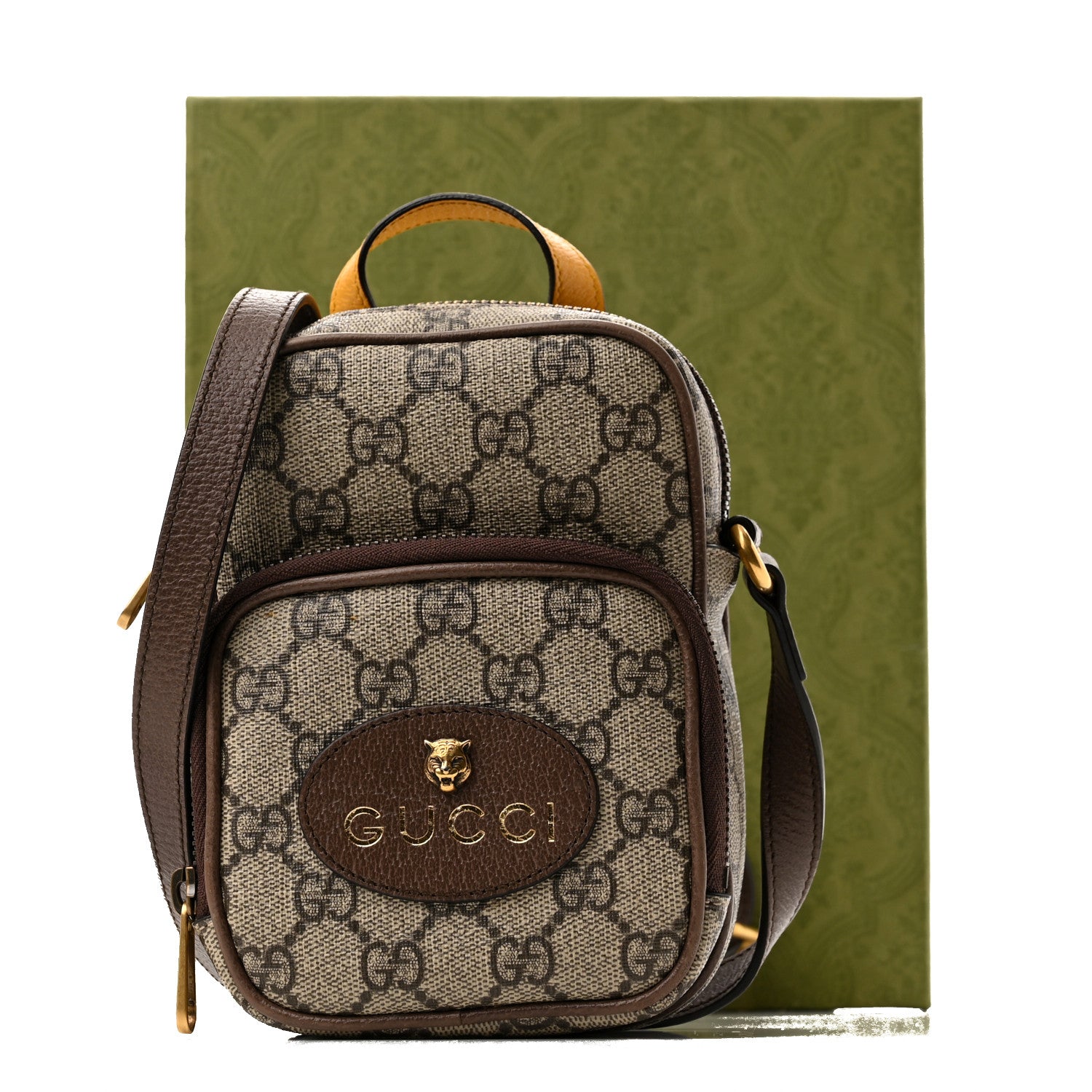 Gucci GG Supreme Monogram Mini Neo Vintage Double Zip Messenger Bag Beige New Acero Crop 11 of 11