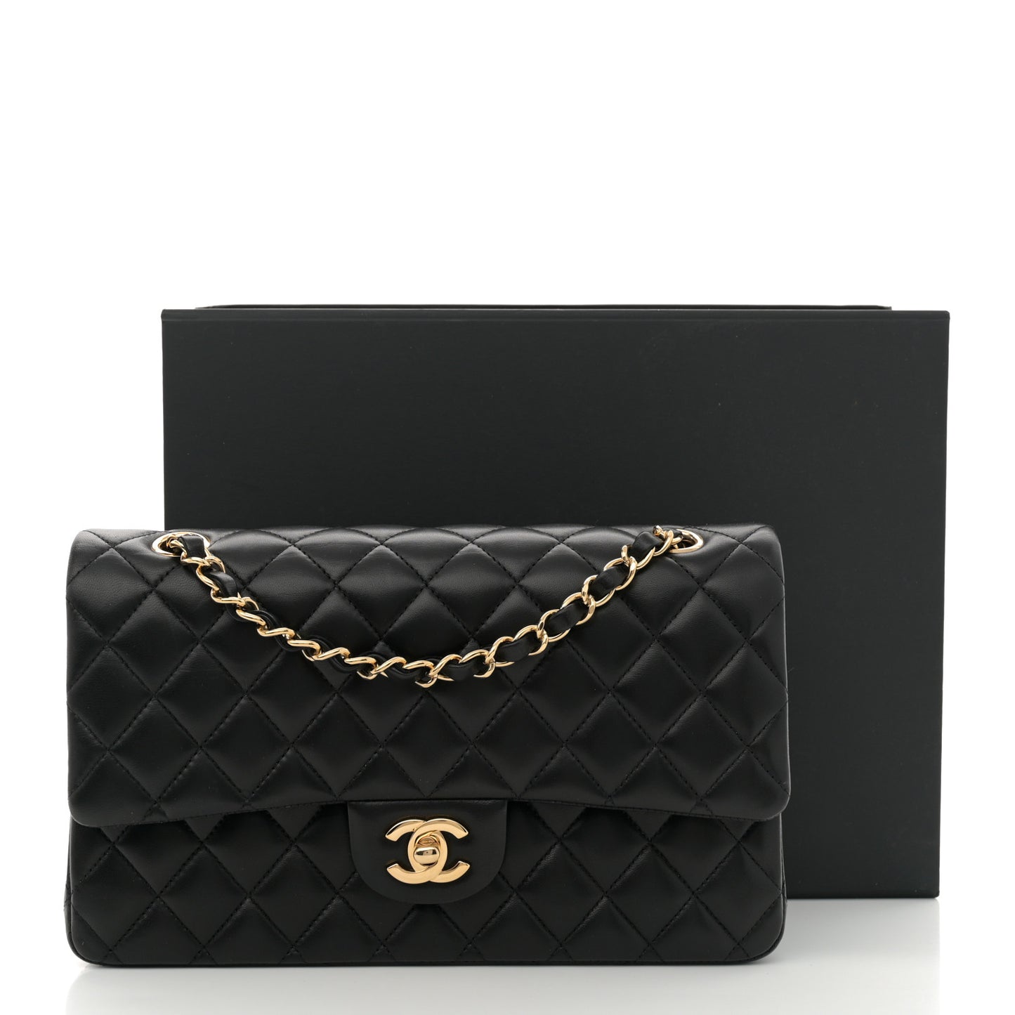 Lambskin Quilted Medium Double Flap Black
