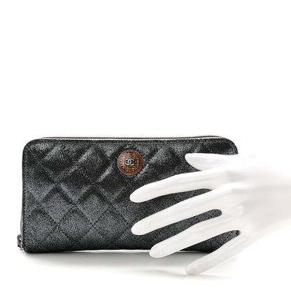 Chanel Iridescent Calfskin Quilted Tartan Button Zip Around Wallet Grey 2 of 7