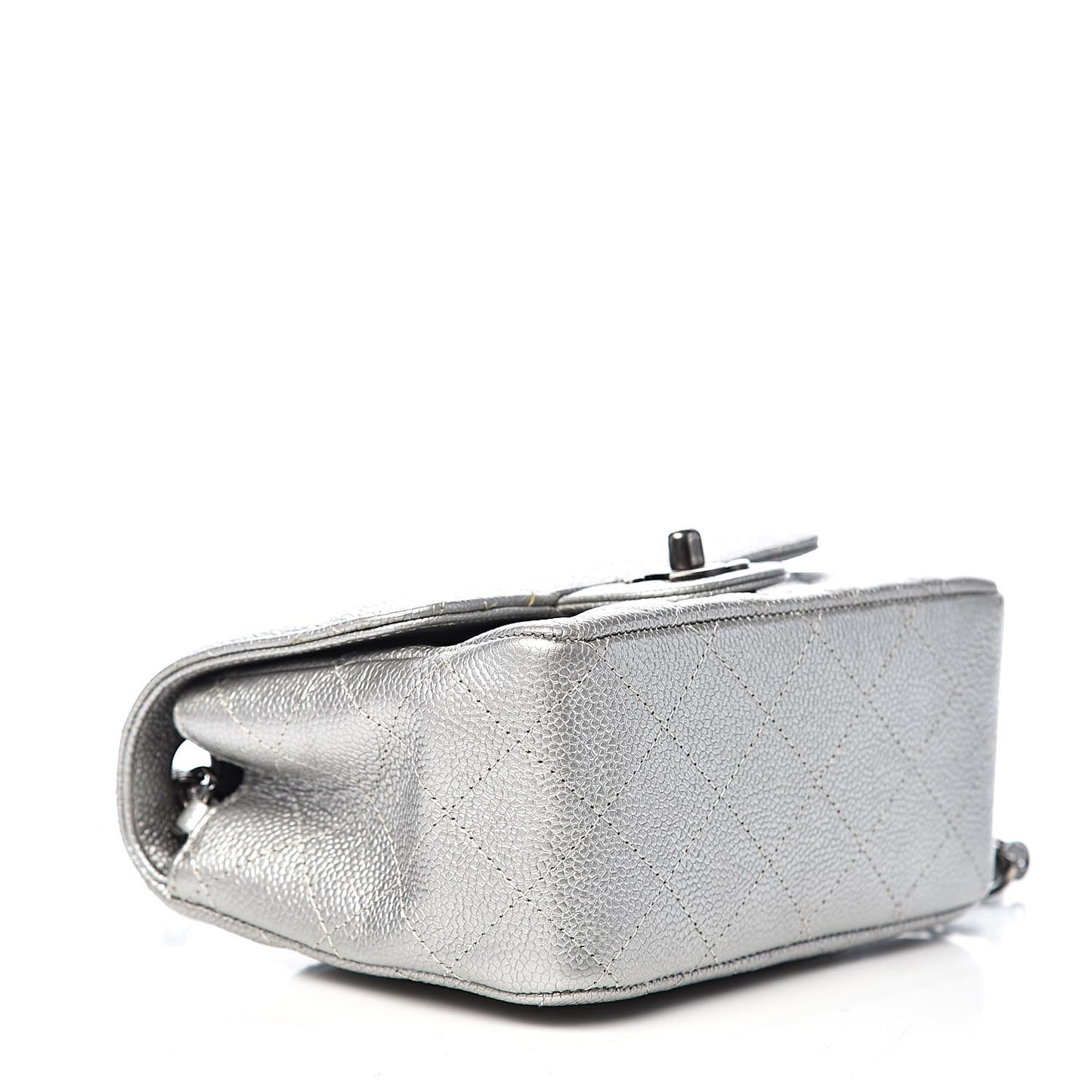 Metallic Caviar Quilted Mini Square Flap Silver