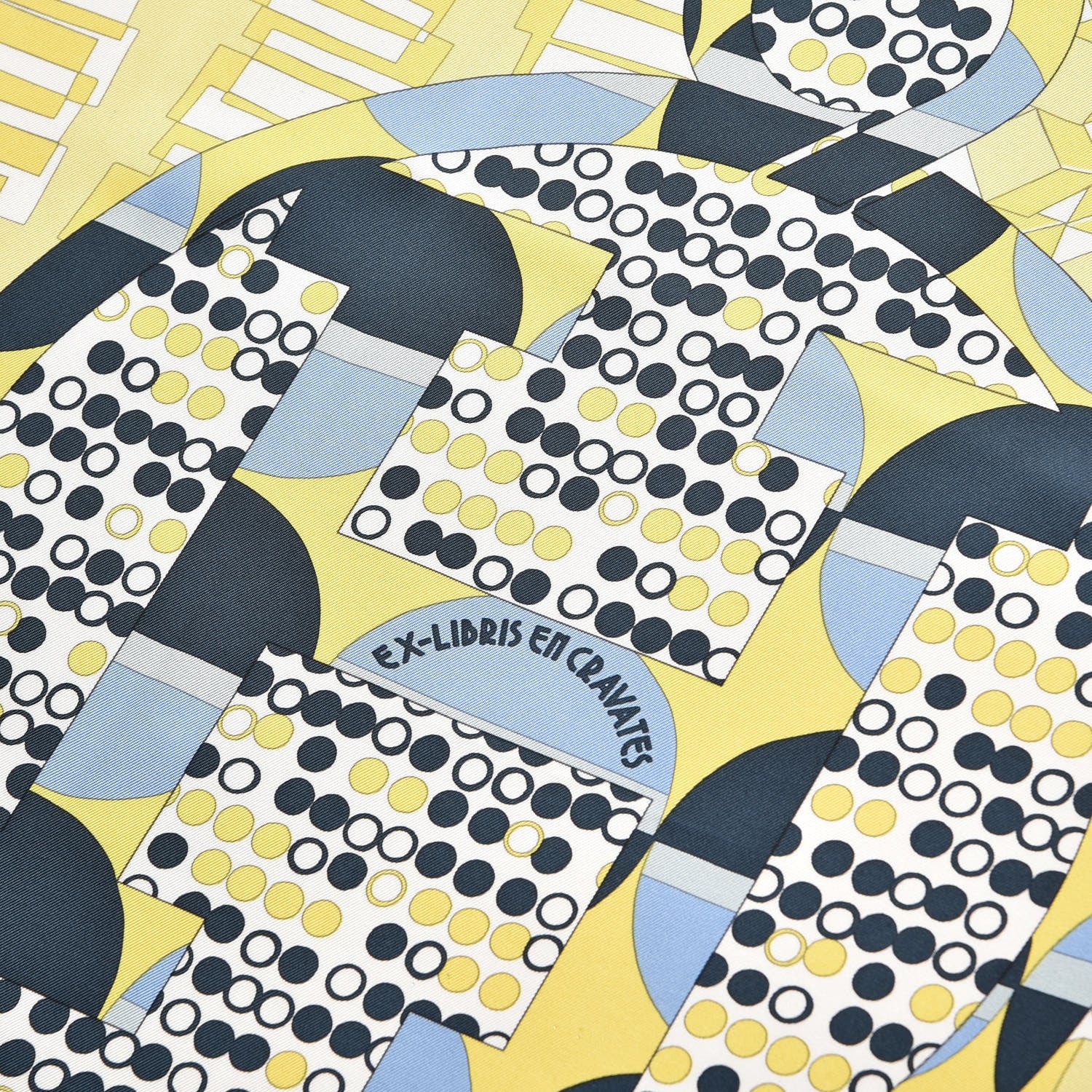 Hermes Silk Ex-Libris En Cravates 90 Scarf Jaune Marine Ciel 3 of 6