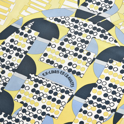 Hermes Silk Ex-Libris En Cravates 90 Scarf Jaune Marine Ciel 3 of 6
