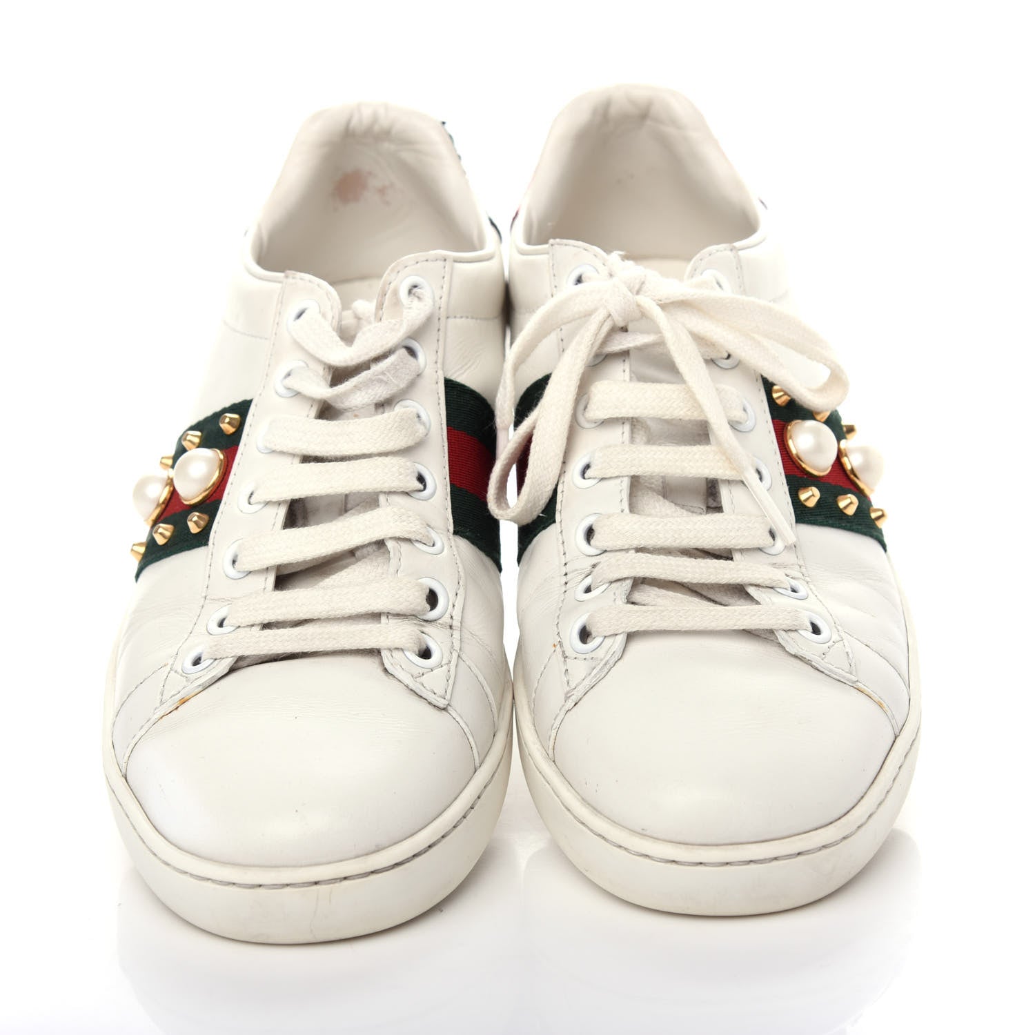 Gucci Calfskin Web Pearl Studded Womens Ace Sneakers 36 White 5 of 10