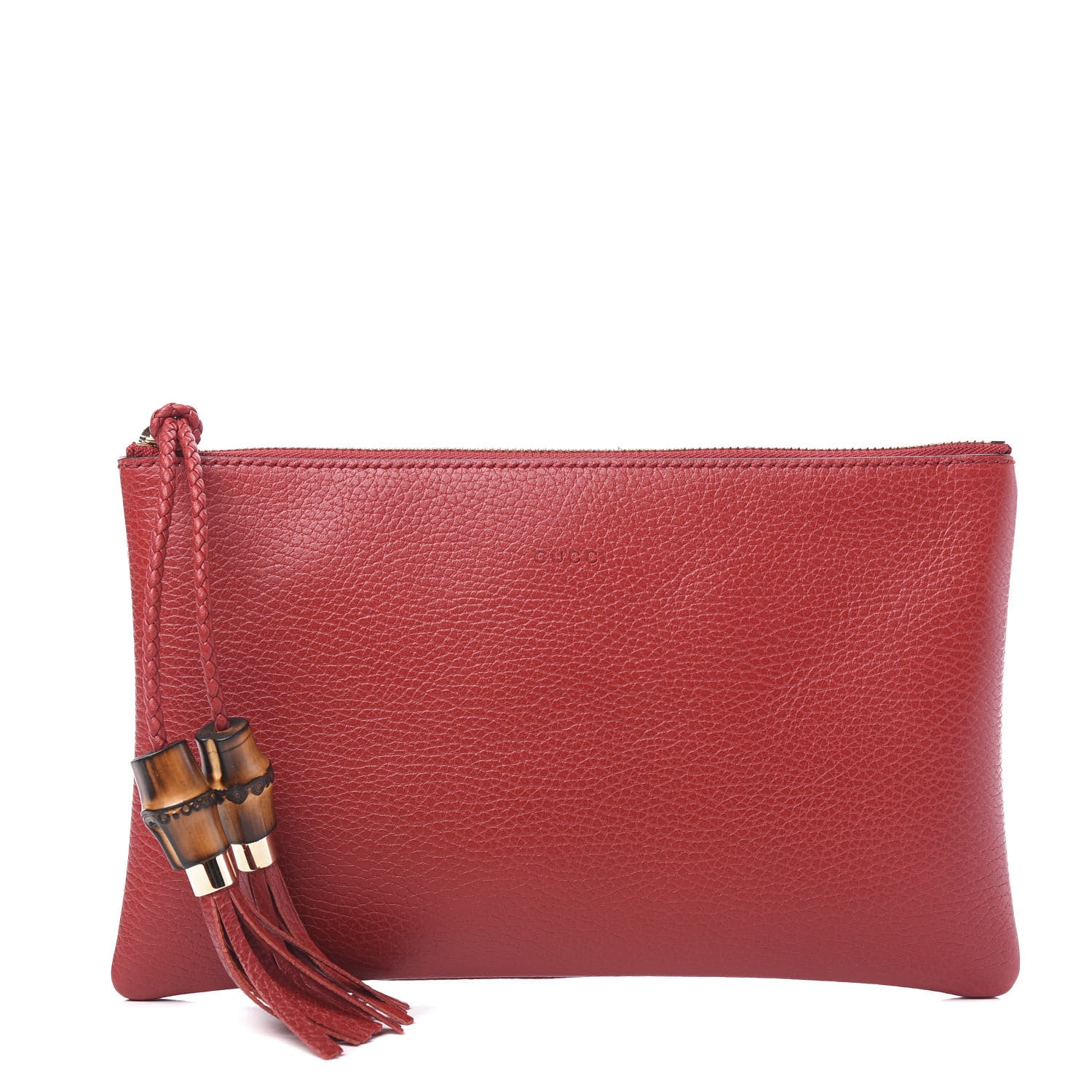 Gucci Calfskin Bamboo Clutch Red 1 of 9