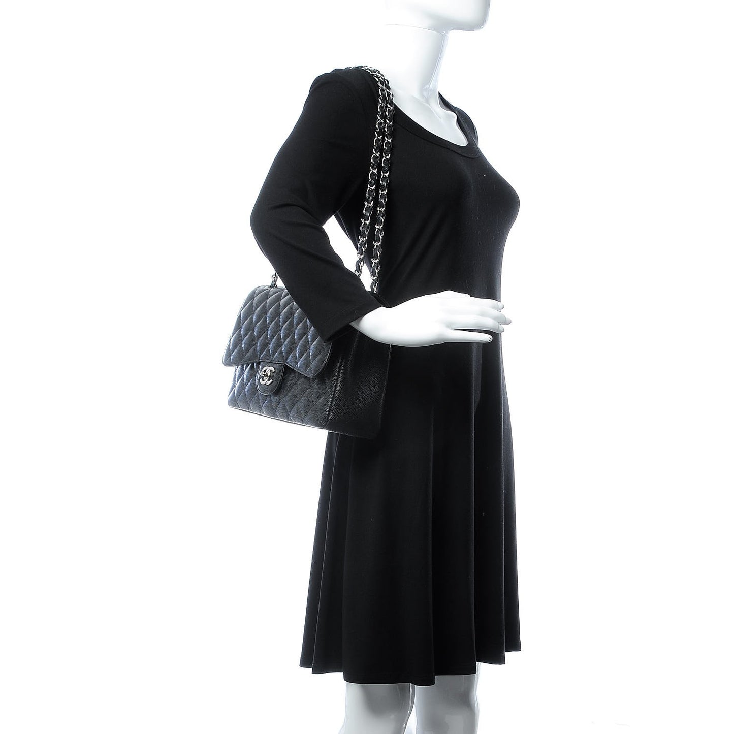 Caviar Quilted Jumbo Double Flap Black