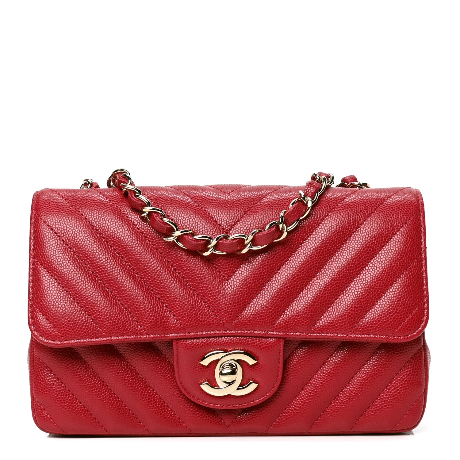 Chanel Caviar Chevron Quilted Mini Rectangular Flap Dark Pink 1 of 4