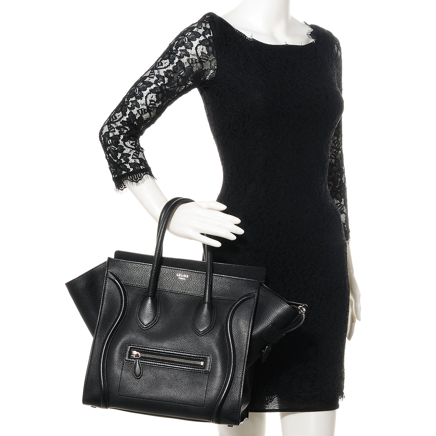 Celine Drummed Calfskin Mini Luggage Black 2 of 9