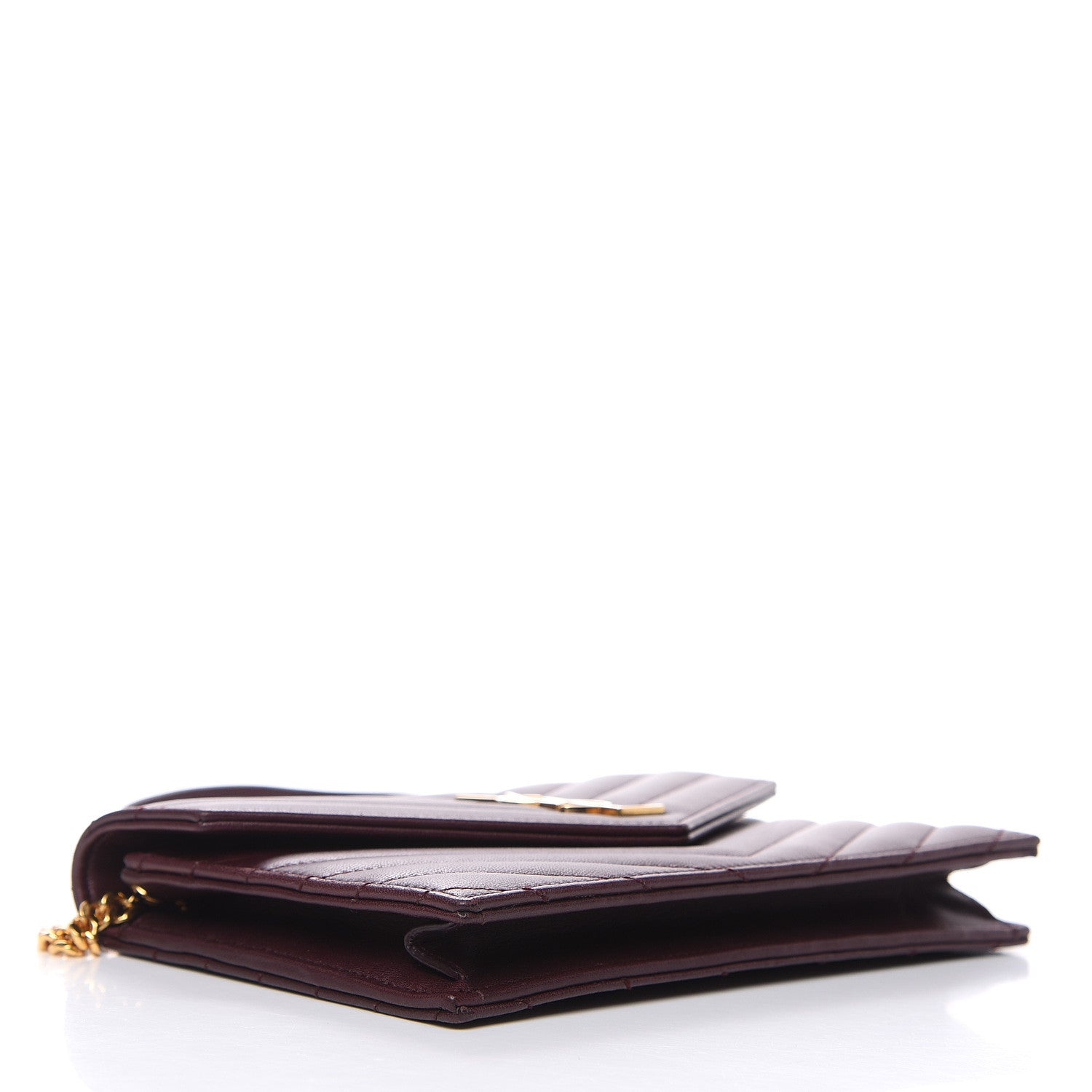 Saint Laurent Nappa Matelasse Chevron Monogram Chain Wallet Amaranto 4 of 9