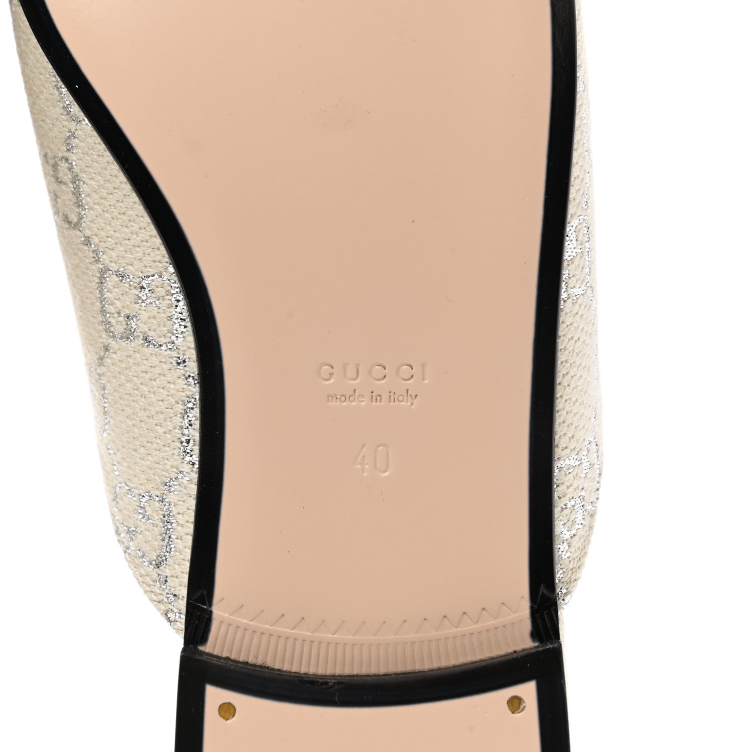 Gucci Canvas Lame GG Monogram Womens Princetown Slippers 40 Gardenia Silver 6 of 9