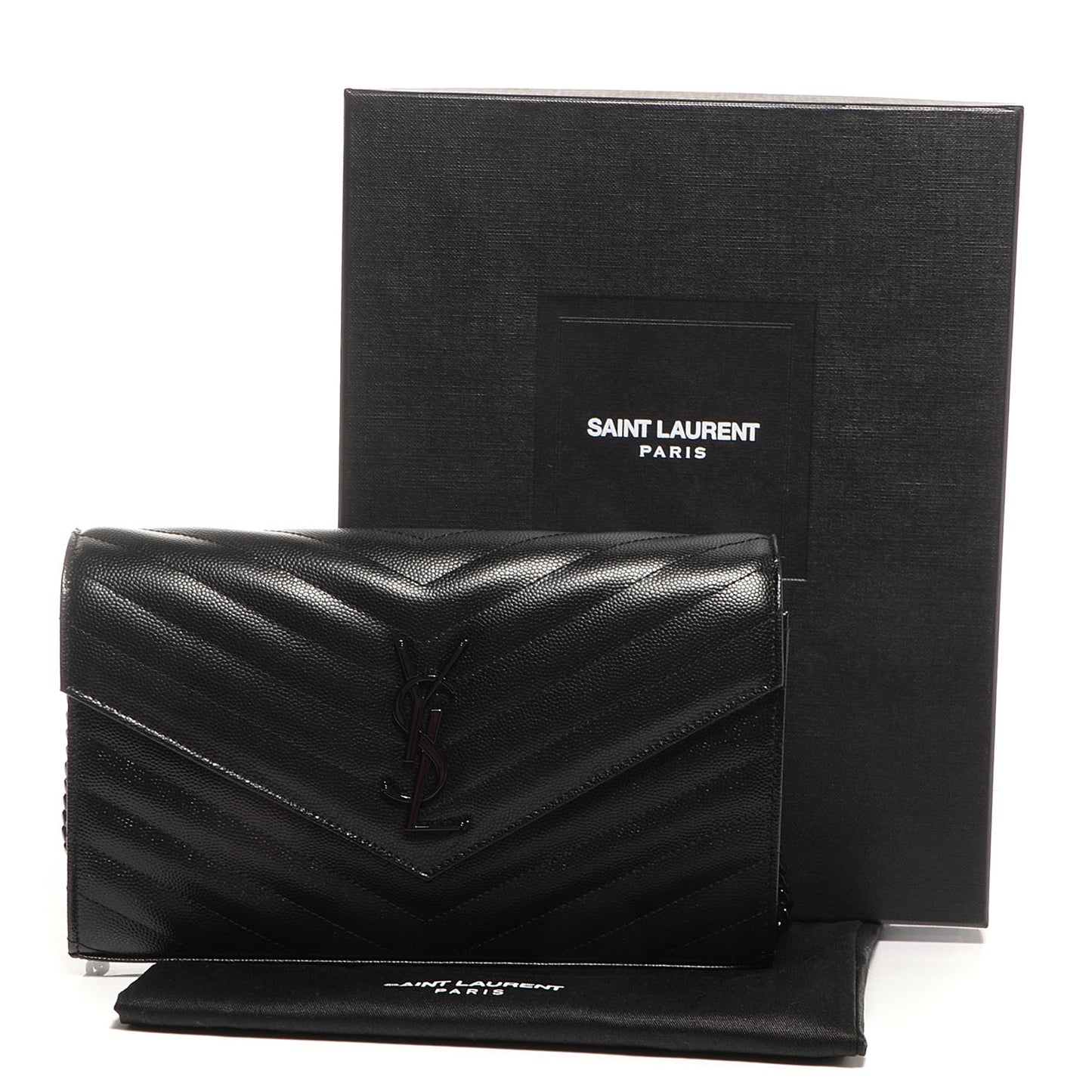Matelasse Chevron Monogramme Chain Wallet Black