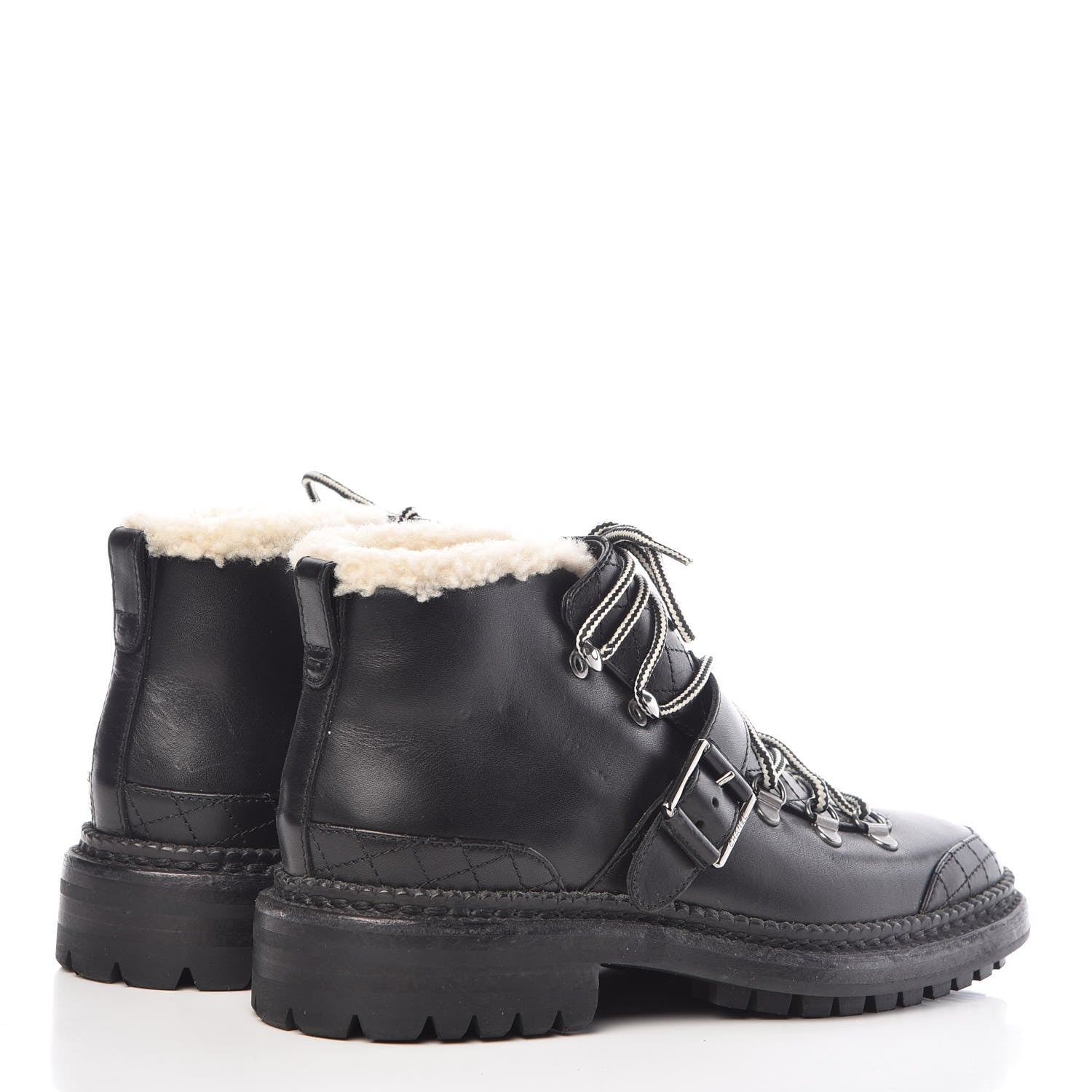 Chanel Shearling Calfskin Lace Up Short Boots 38 Black 4 of 7