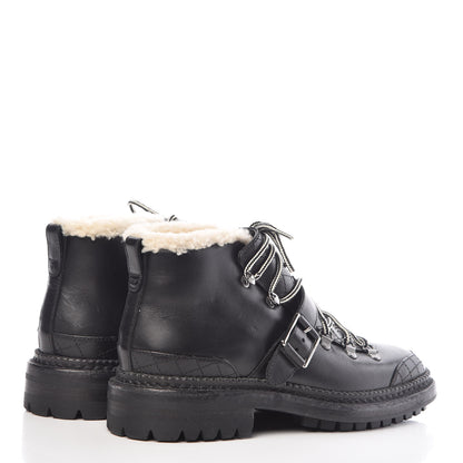 Chanel Shearling Calfskin Lace Up Short Boots 38 Black 4 of 7