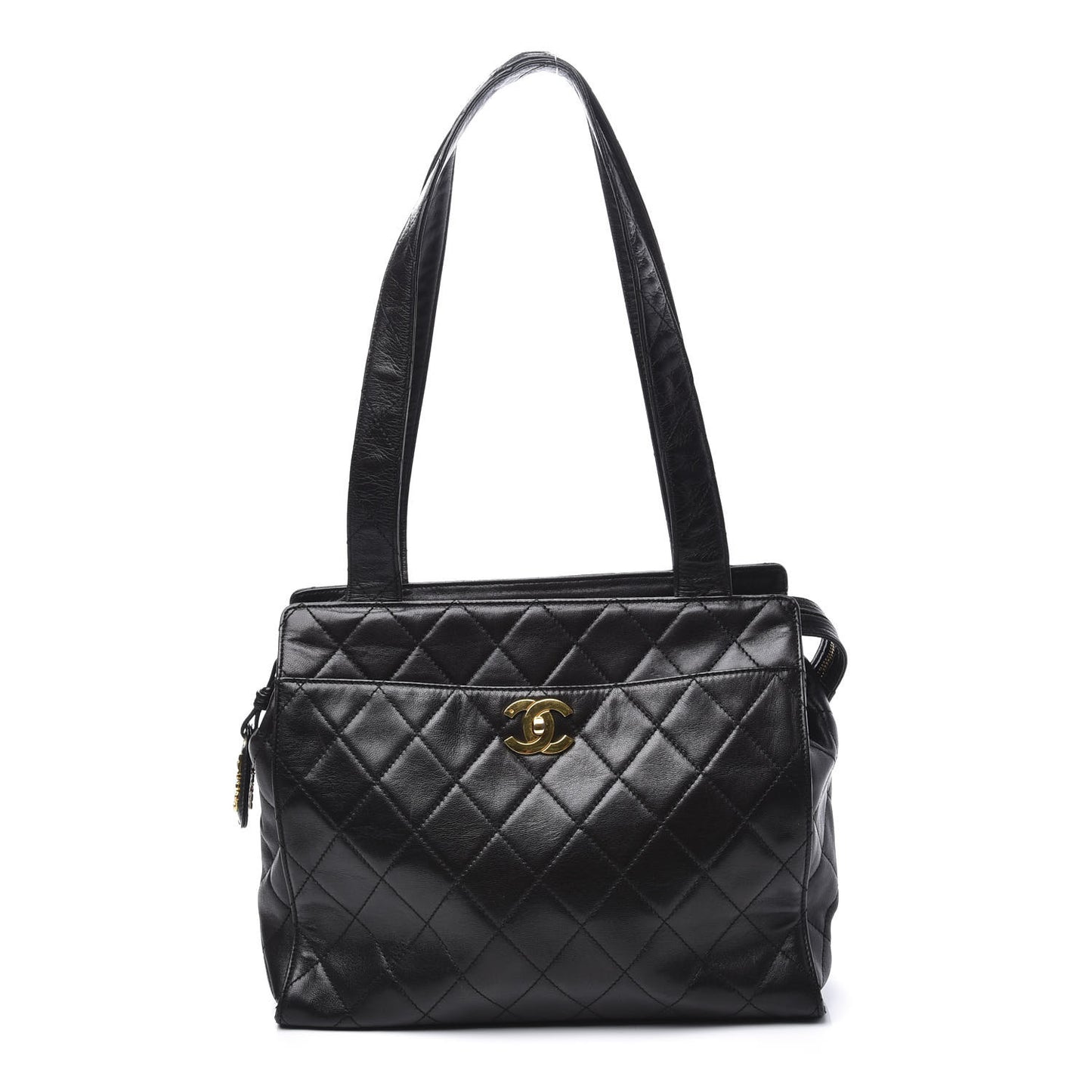 Lambskin Quilted CC Shoulder Bag Black