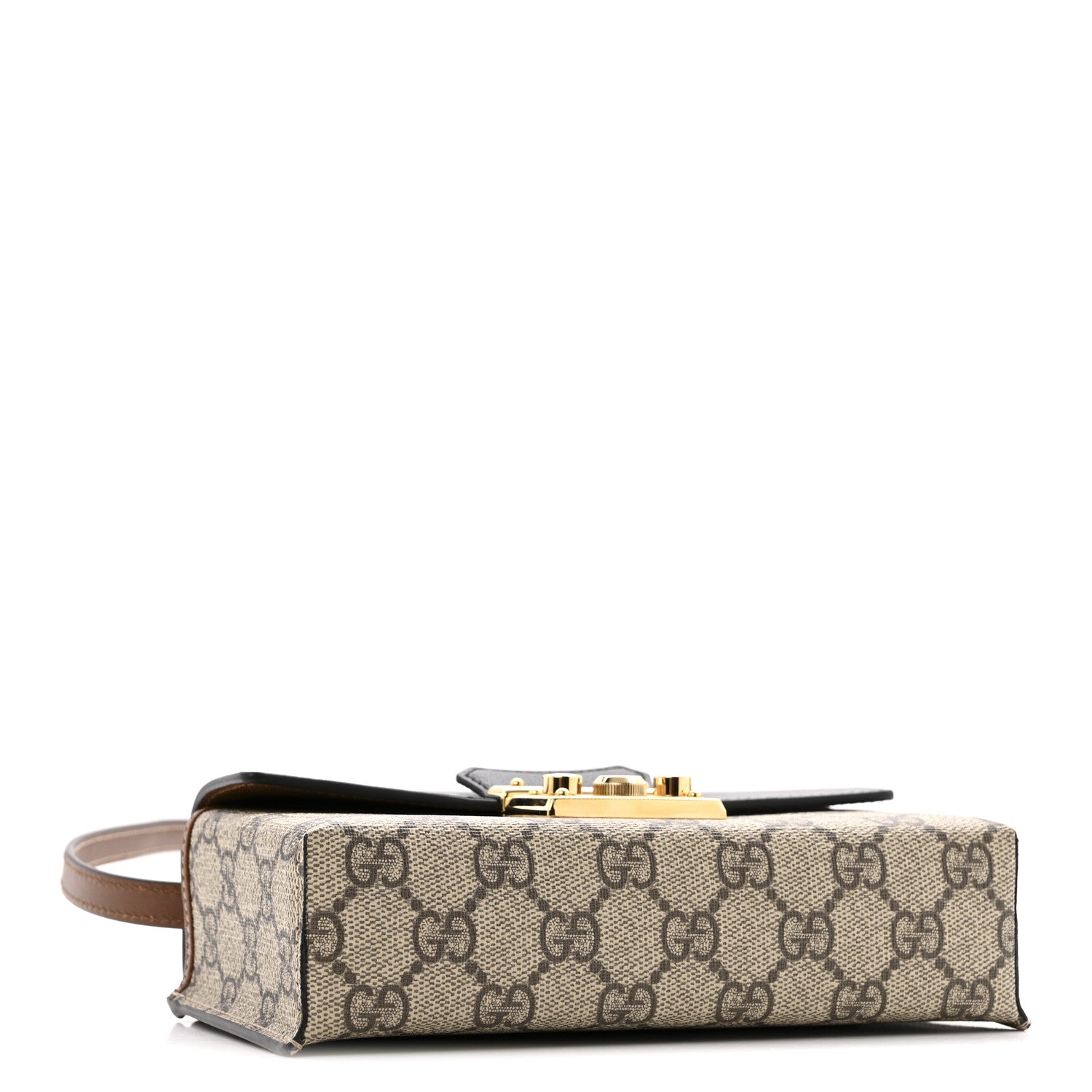 Gucci GG Supreme Monogram Calfskin Mini Padlock Top Handle Shoulder Bag Beige Black Cuir 4 of 13