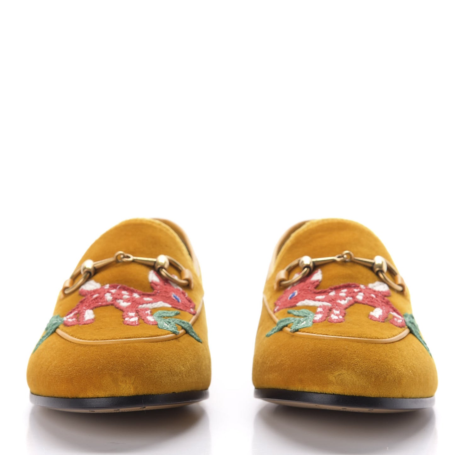 Softy Velvet Malaga Kid Deer Embroidered Jordaan Loafers 36.5 Senape Crop