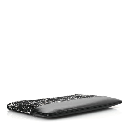 Chanel Tweed Calfskin Quilted Medium Cosmetic Pouch Black White 4 of 11