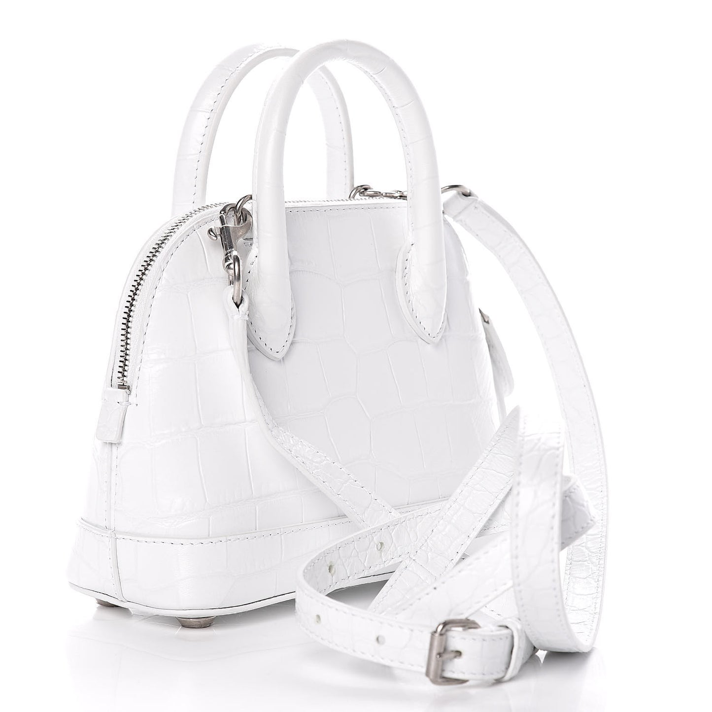 Calfskin Crocodile Embossed XXS Ville Top Handle Bag White Black