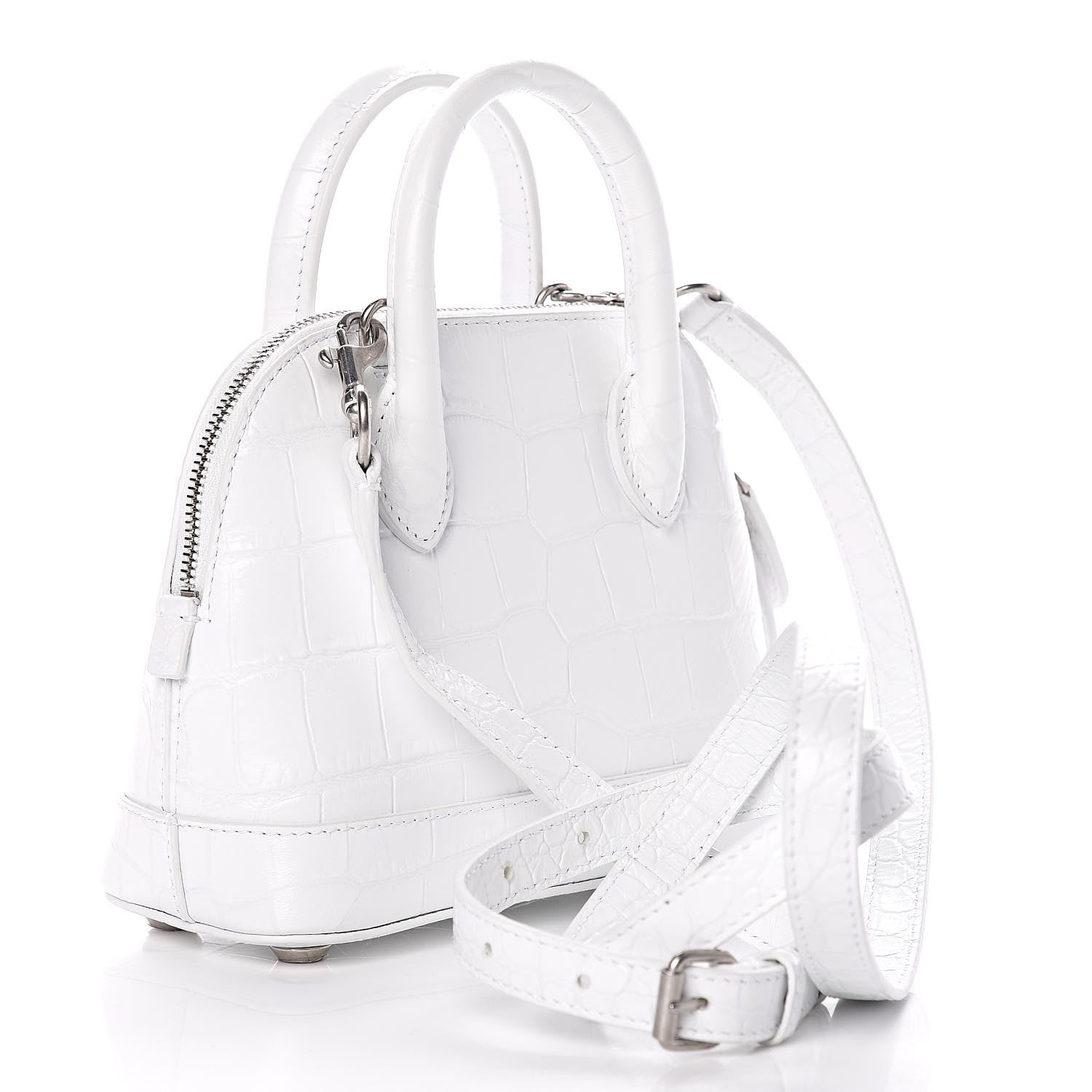 Balenciaga Calfskin Crocodile Embossed XXS Ville Top Handle Bag White Black 3 of 11