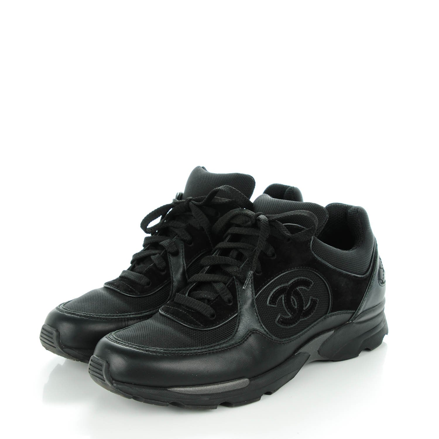 Chanel Suede Calfskin CC Sneakers 40 Black 3 of 8