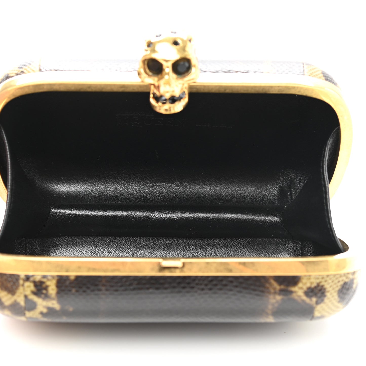 Snakeskin Skull Box Clutch Black
