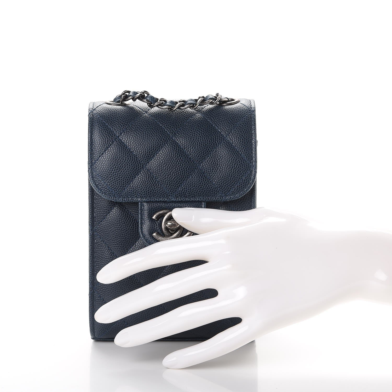 Chanel Caviar Quilted Extra Mini Wallet On Chain WOC Blue 3 of 10